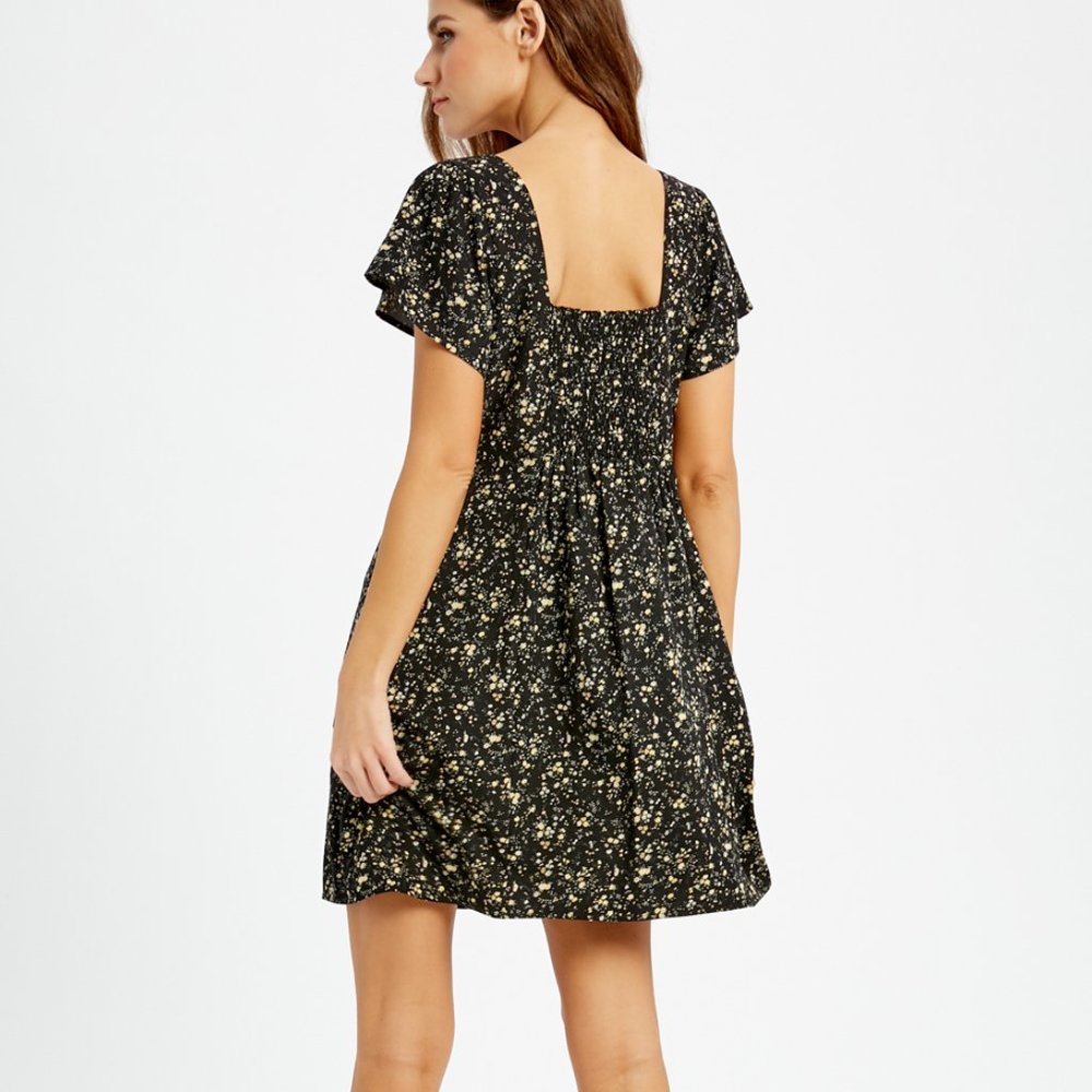 🆕Black Floral Square Neck Dress - Picture 3 of 4